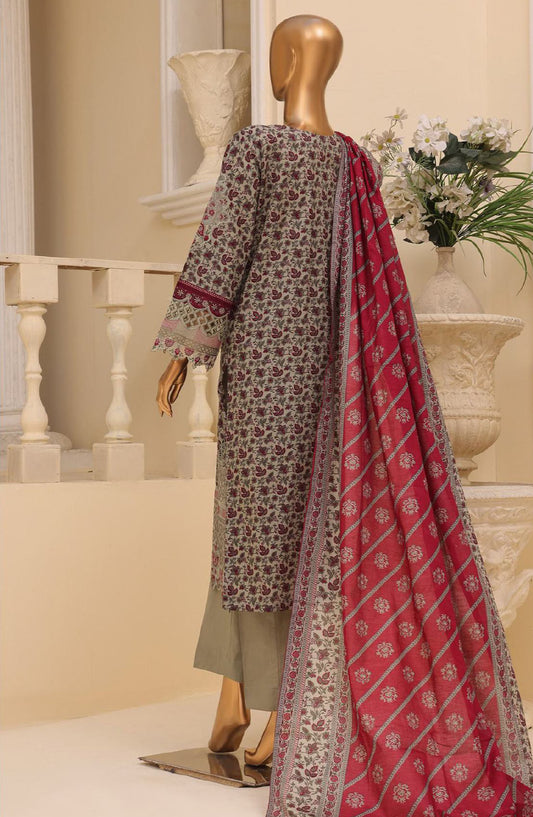 Bin Saeed Embroidered Lawn Stitched 3 Piece Suit - SM-611 - BS25EL3PCV5 - Grey - Summer Collection