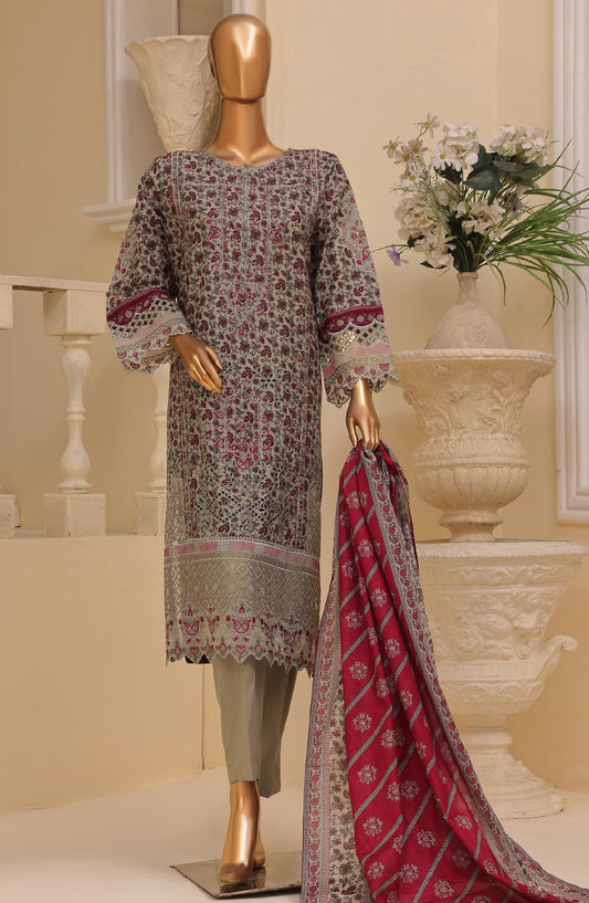 Bin Saeed Embroidered Lawn Stitched 3 Piece Suit - SM-611 - BS25EL3PCV5 - Grey - Summer Collection