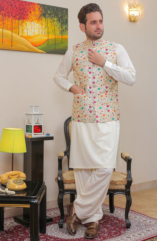 Real Image Mens Waist Coat - Pearl Multi - Raw Silk - RL25MWC - OW 17