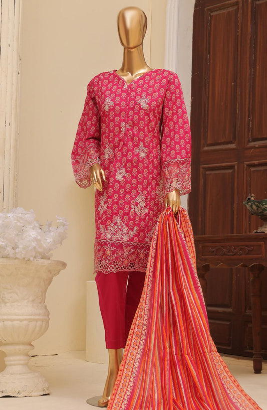 Bin Saeed Embroidered Lawn Stitched 3 Piece Suit - SM-602 - BS25EL3PCV5 - Pink - Summer Collection