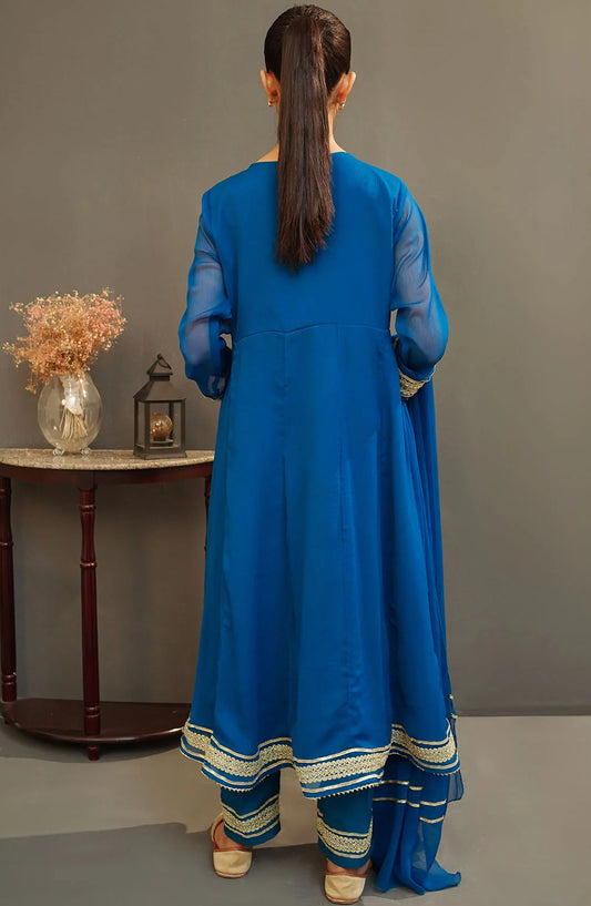 Chiffon Hand Adda Work 3 Piece Suit - MAX-29 - OCH25GFS - Blue - Casual Collection