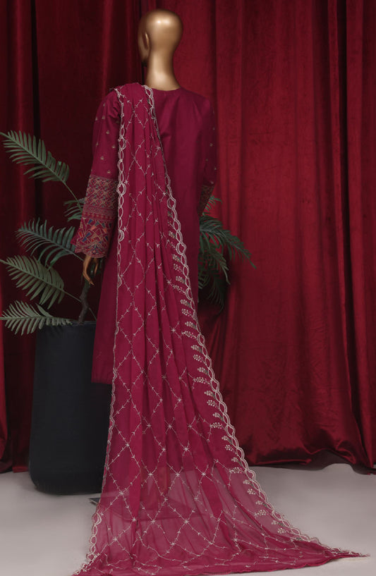 Bin Saeed Embroidered Cotton Stitched 3 Piece Suit - LF-39 - BS25PCV3 - Magenta - Summer Collection