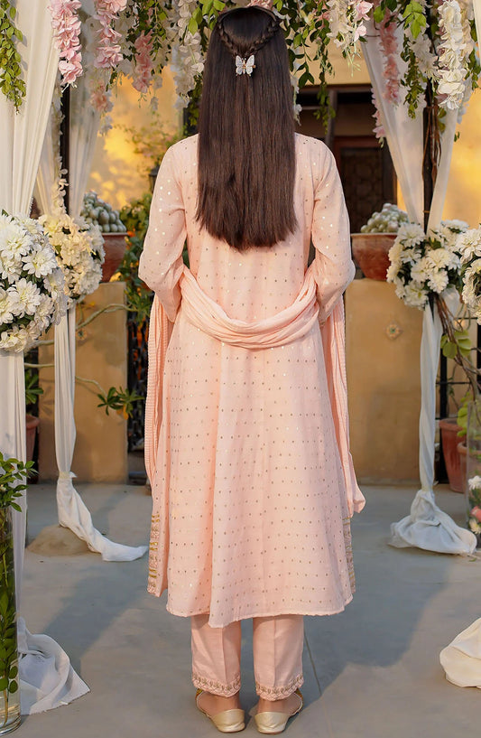 Slub Manar Embroidered 3 Piece Suit - MAX-27 - OCH25GFS - Peach - Casual Collection