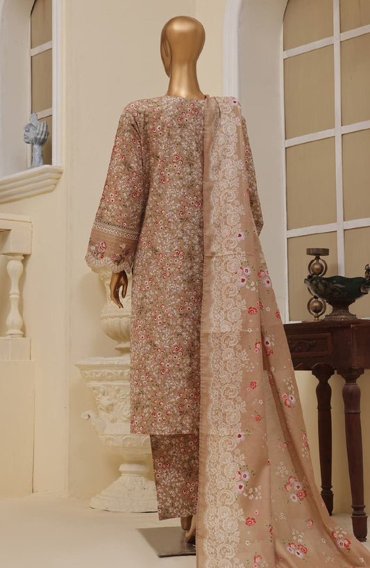 Bin Saeed Embroidered Lawn Stitched 3 Piece Suit - SM-615 - BS25EL3PCV5 - Brown - Summer Collection
