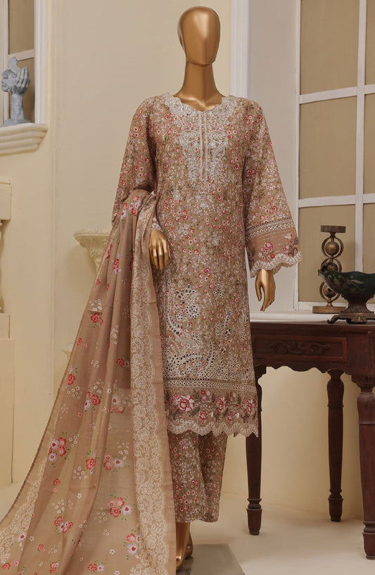 Bin Saeed Embroidered Lawn Stitched 3 Piece Suit - SM-615 - BS25EL3PCV5 - Brown - Summer Collection