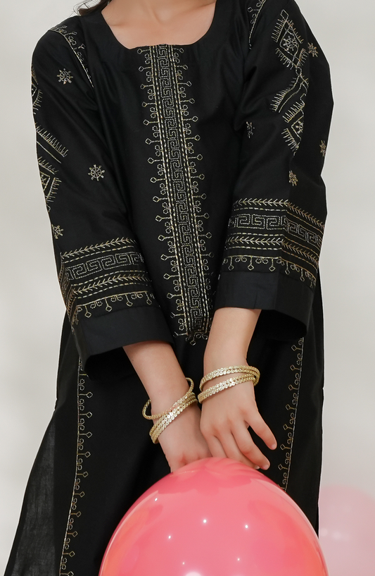 Souffle Guriya by Amna Khadija Printed Cotton Stitched 2 Piece Suit - SGF-05 - AM25SOFG - Black - Summer Girls Collection