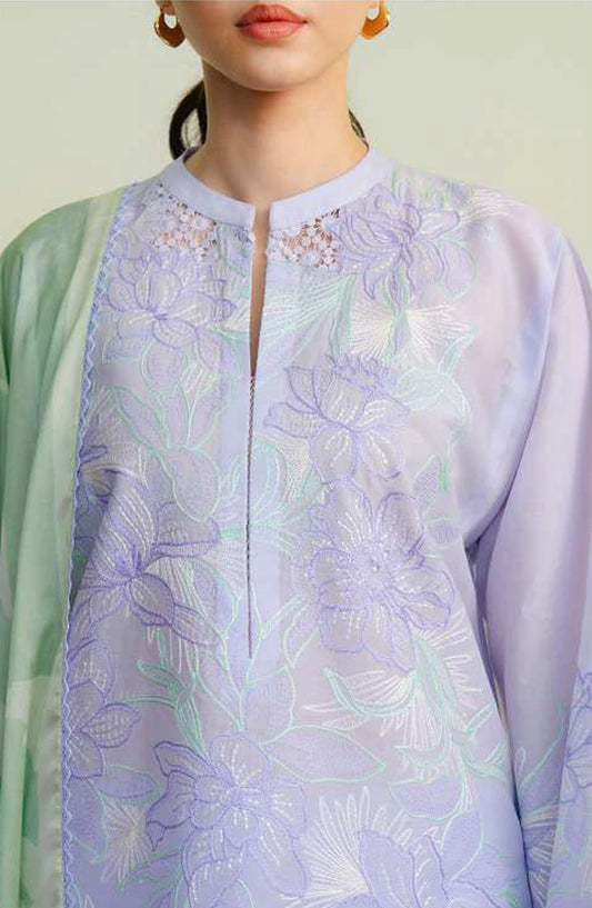 Coco by Zara Shahjahan Embroidered Lawn Unstitched 3 Piece Suit - D-01 A Bloom - ZS25CL - Purple - Summer Collection