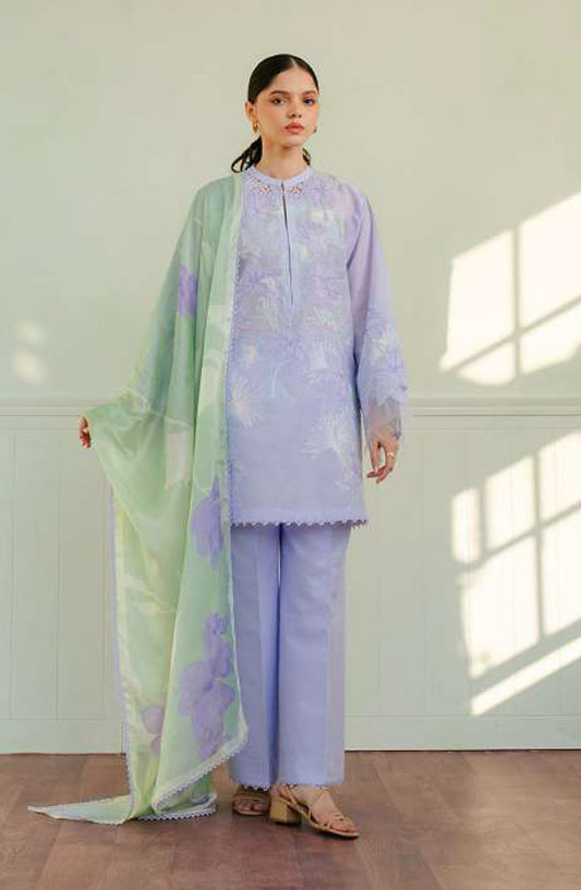 Coco by Zara Shahjahan Embroidered Lawn Unstitched 3 Piece Suit - D-01 A Bloom - ZS25CL - Purple - Summer Collection