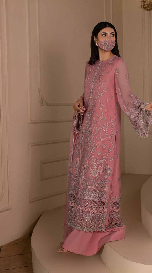 Kuch Khas By Flossie Chandani At Premium Chiffon 3pc Unstitched Suit - KKFCAK - D-02 - Light Pink