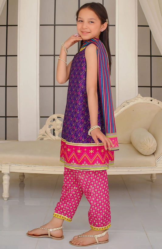 Swiss Lawn Digital Printed 3 Piece Suit - INDP-34 - OCH25TE - Purple - Casual Collection