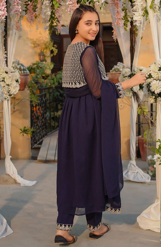 Chiffon Embroidered 3 Piece Suit - MAX-26 - OCH25GFS - Blue - Casual Collection