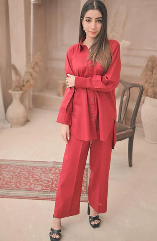 Zauk Casual Cotton Lawn 2 Piece Suit - Reddish Maroon - ZK25CC - Red - Casual Collection
