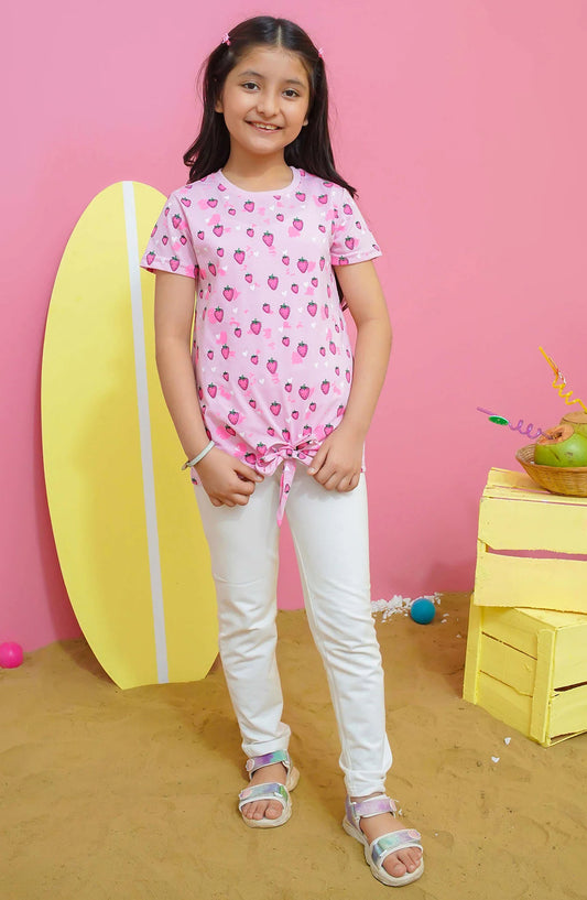 Modest Casual Jersey Stitched T-Shirt - GS2404-BPnk Strawberry Graphic Tee - MOD25STS - Pink - Casual Collection