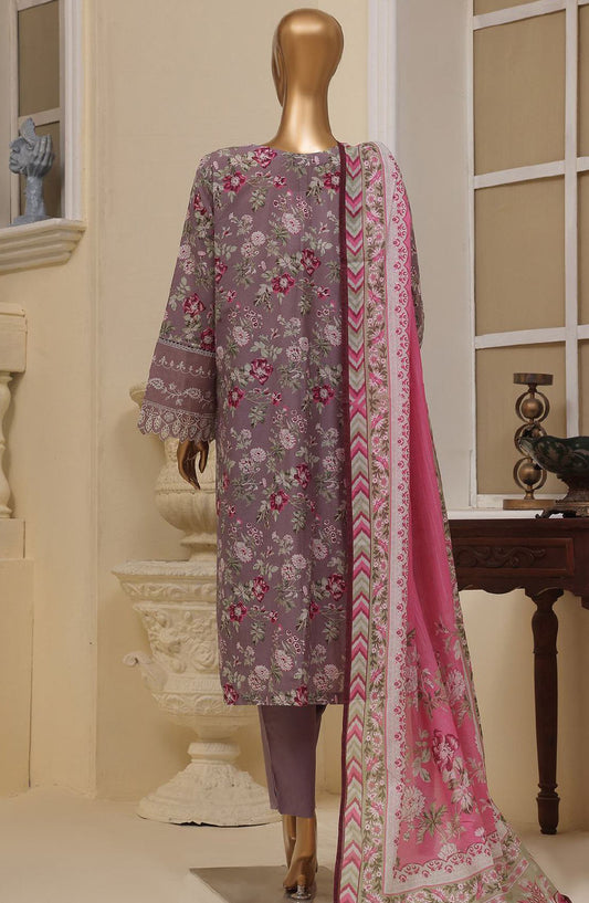 Bin Saeed Embroidered Lawn Stitched 3 Piece Suit - SM-737 - BS25EL3PCV5 - Purple - Summer Collection