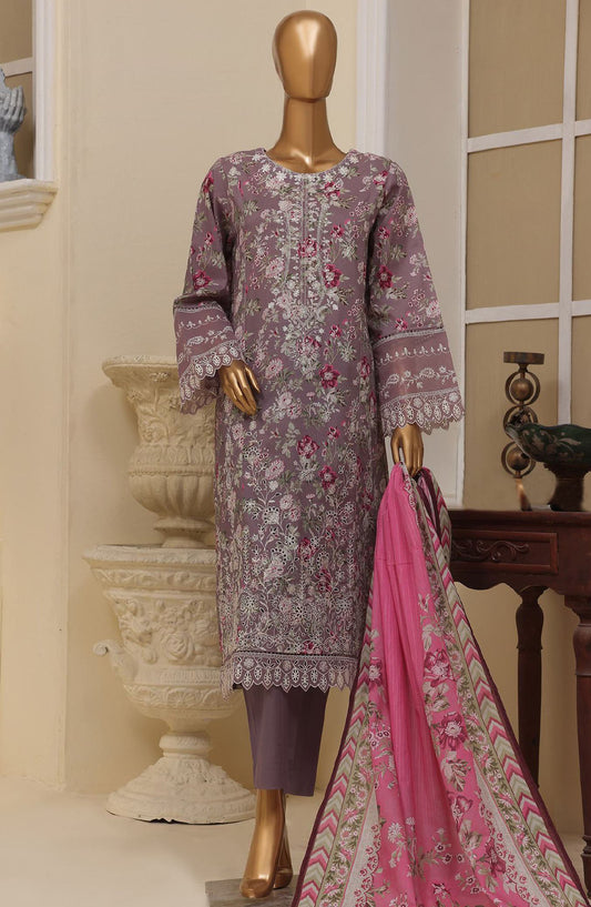 Bin Saeed Embroidered Lawn Stitched 3 Piece Suit - SM-737 - BS25EL3PCV5 - Purple - Summer Collection