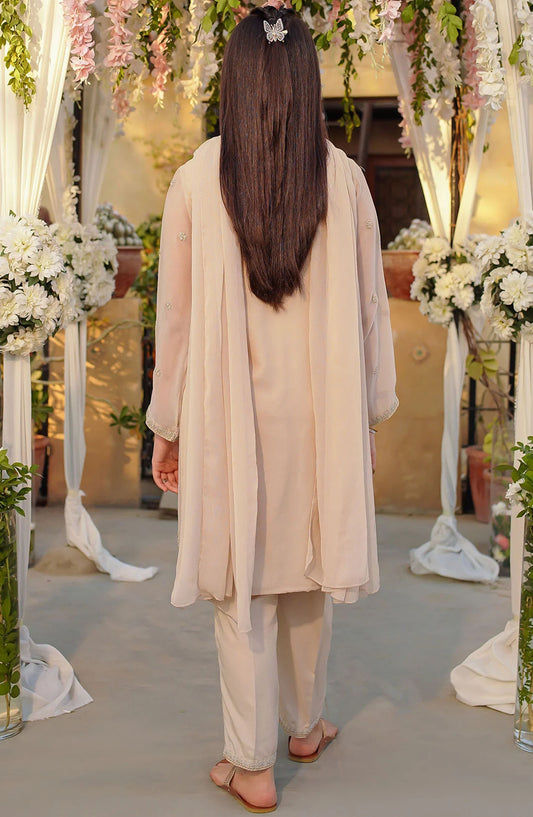 Chiffon Embroidered 3 Piece Suit - EM-53 - OCH25GFS - Beige - Casual Collection