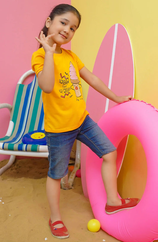 Modest Casual Jersey Stitched T-Shirt - GS2405-Mst Ice Cream Graphic Tee - MOD25STS - Yellow - Casual Collection