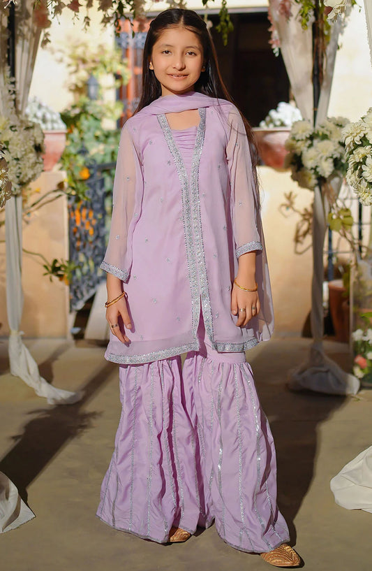 Chiffon Embroidered 3 Piece Suit - EM-51 - OCH25GFS - Purple - Casual Collection