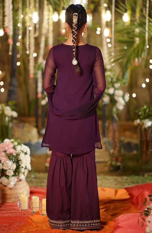 Chiffon Embroidered 3 Piece Suit - EM-47 - OCH25GFS - Purple - Casual Collection
