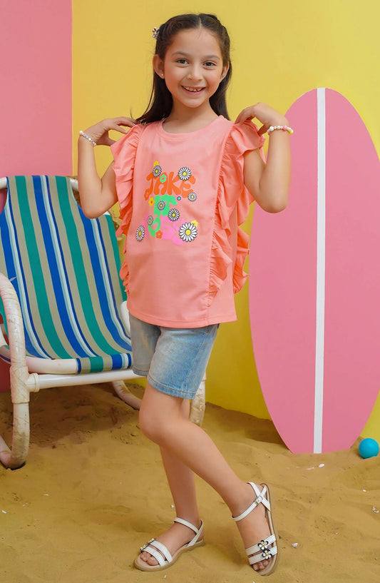 Modest Casual Jersey Stitched T-Shirt - GS2406-Pch Girls Summer Tee - Peach - MOD25STS - Pink - Casual Collection