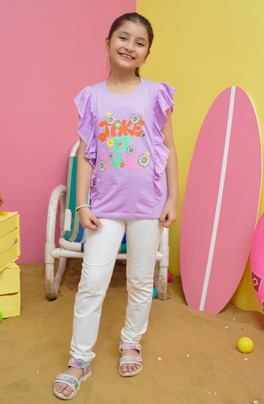 Modest Casual Jersey Stitched T-Shirt - GS2406-Prpl Girls Summer Tee - Purple - MOD25STS - Purple - Casual Collection