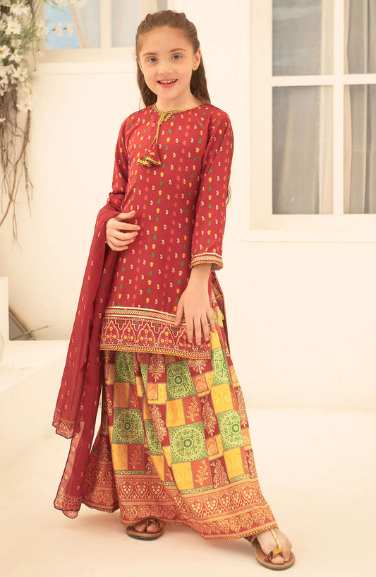 Herringbone Digital Printed 3 Piece Suit - INDP-19 - OCH25TE - Red - Casual Collection