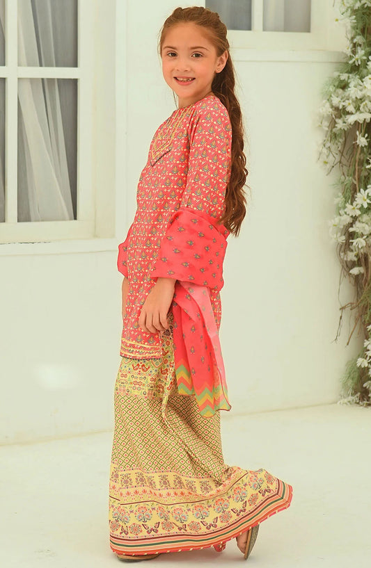 Herringbone Digital Printed 3 Piece Suit - INDP-17 - OCH25TE - Pink - Casual Collection