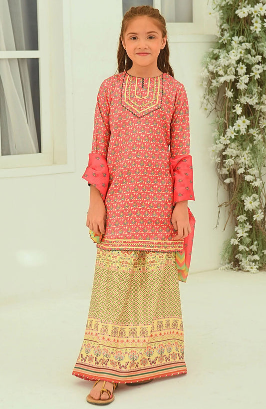 Herringbone Digital Printed 3 Piece Suit - INDP-17 - OCH25TE - Pink - Casual Collection