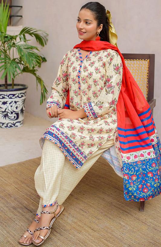 Swiss Lawn Digital Printed 3 Piece Suit - CORF-15 - OCH25GFS - Beige - Casual Collection