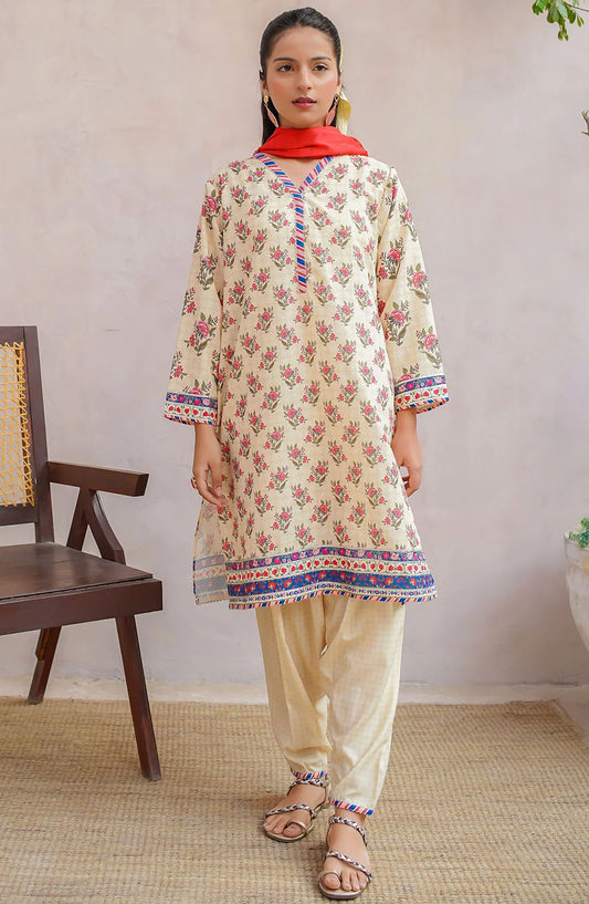 Swiss Lawn Digital Printed 3 Piece Suit - CORF-15 - OCH25GFS - Beige - Casual Collection