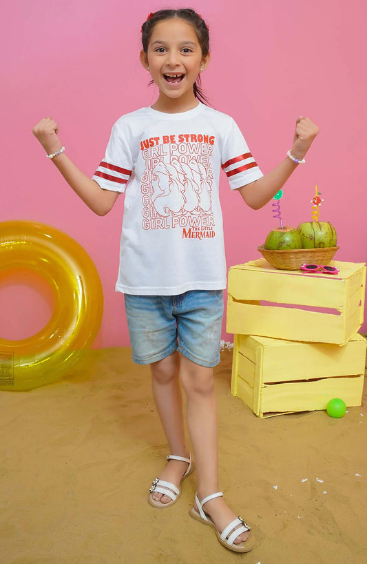 Modest Casual Jersey Stitched T-Shirt - GS2408-Wht Girl Power Graphic Tee - White - MOD25STS - White - Casual Collection