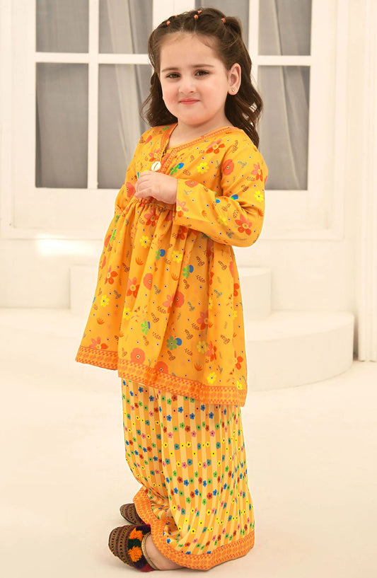 Herringbone Digital Printed 2 Piece Suit - INDP-15 - OCH25TE - Yellow - Casual Collection