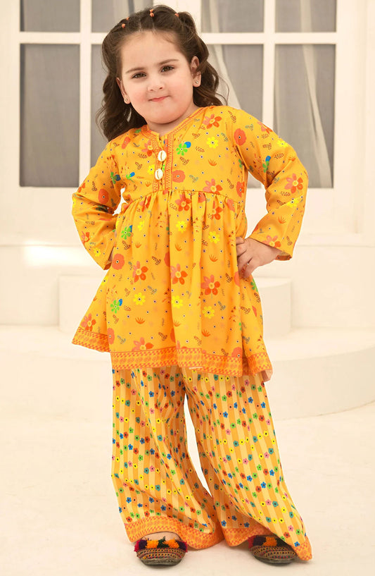 Herringbone Digital Printed 2 Piece Suit - INDP-15 - OCH25TE - Yellow - Casual Collection