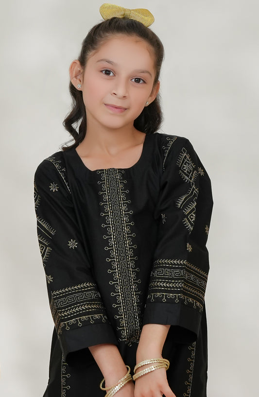 Souffle Guriya by Amna Khadija Printed Cotton Stitched 2 Piece Suit - SGF-05 - AM25SOFG - Black - Summer Girls Collection