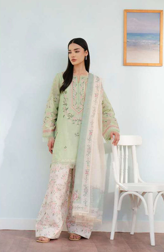 Coco by Zara Shahjahan Embroidered Lawn Unstitched 3 Piece Suit - D-02 A Serene - ZS25CL - Green - Summer Collection