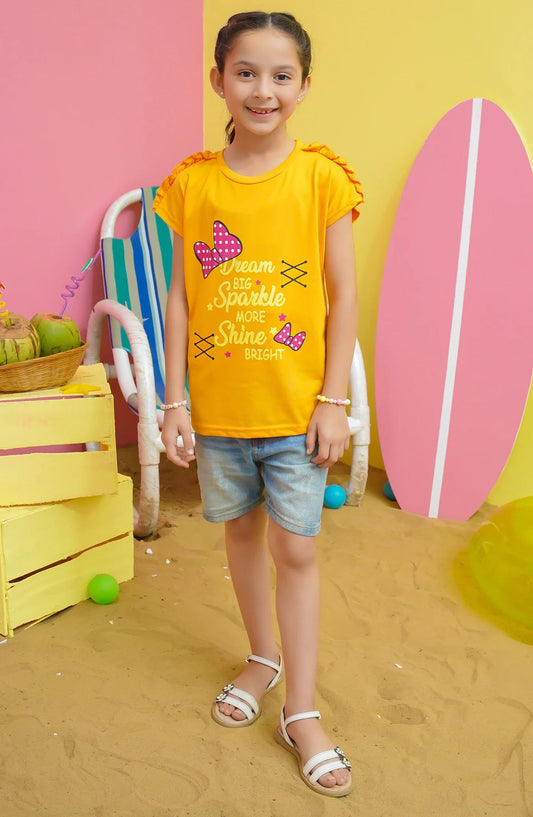 Modest Casual Jersey Stitched T-Shirt - GS2409-Mst Shine Bright Graphic Tee - MOD25STS - Yellow - Casual Collection