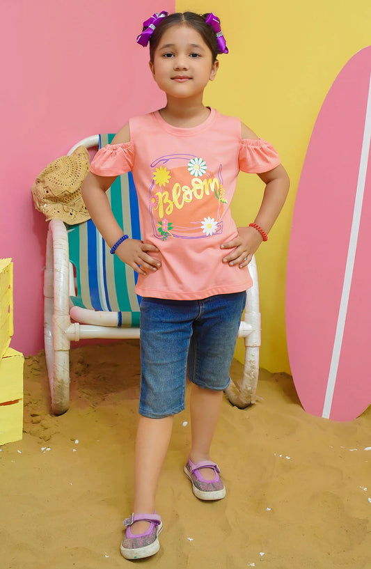 Modest Casual Jersey Stitched T-Shirt - GS2410-Pch Bloom Graphic Tee - Peach - MOD25STS - Pink - Casual Collection