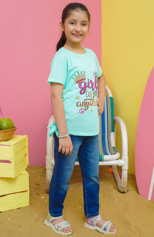 Modest Casual Jersey Stitched T-Shirt - GS2411-CGrn Power Graphic Tee - MOD25STS - Blue - Casual Collection