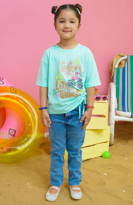 Modest Casual Jersey Stitched T-Shirt - GS2403-Blu Flower Graphic Tee - MOD25STS - Blue - Casual Collection