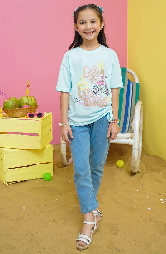 Modest Casual Jersey Stitched T-Shirt - GS2403-CGrn Girls Trendy Summer Tee - MOD25STS - Blue - Casual Collection