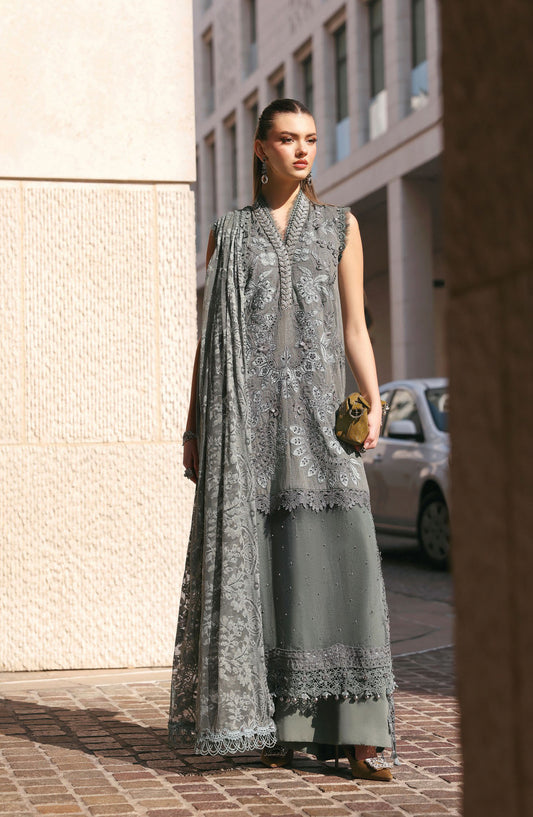 Maria B Luxury Embroidered Lawn Unstitched 3 Piece Suit - 3B - MAB26LLW - Grey - Summer Collection