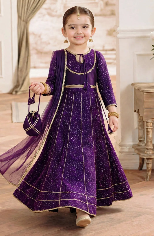 3 Piece Rawsilk Printed Purple Lehenga A026-Prpl - Rawsilk - MOD26TWF - Festive Collection