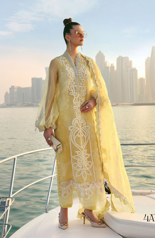 Maria B Luxury Embroidered Lawn Unstitched 3 Piece Suit - 4A - MAB26LLW - Yellow - Summer Collection