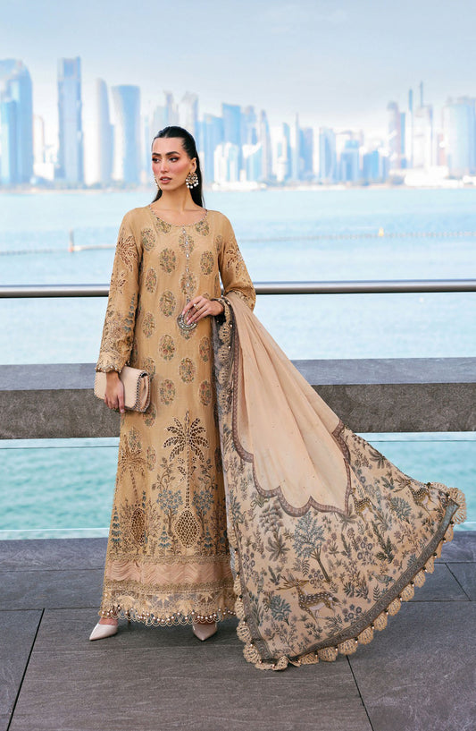 Maria B Luxury Embroidered Lawn Unstitched 3 Piece Suit - 5A - MAB26LLW - Mustard - Summer Collection