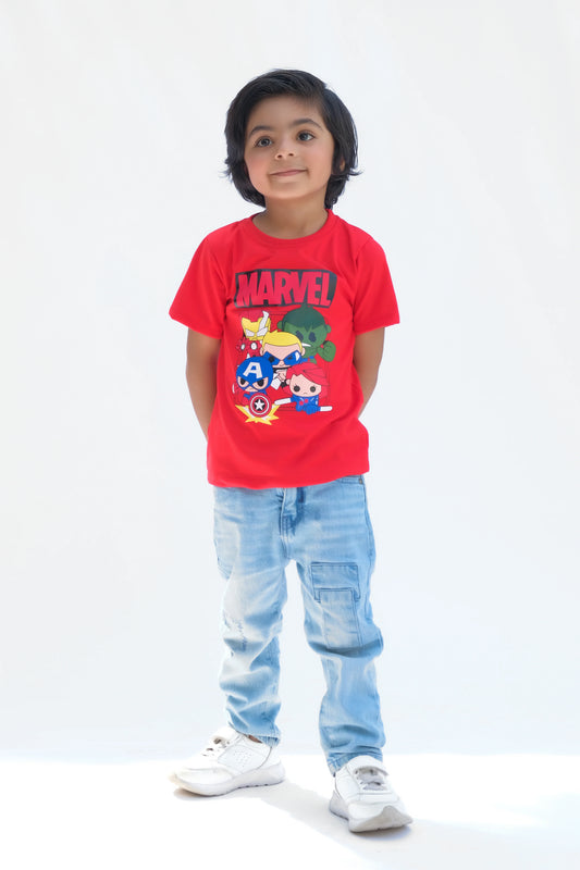 Marvel Half Sleeves T-Shirts For Kids - Red - SBT-334