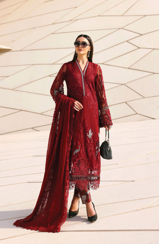 Maria B Luxury Embroidered Lawn Unstitched 3 Piece Suit - 7A - MAB26LLW - Maroon - Summer Collection