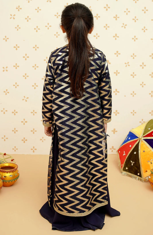 Modest Embroidered Organza Stitched 4 Piece Suit - 8985 - MOD25GFC - Blue - Festive Collection