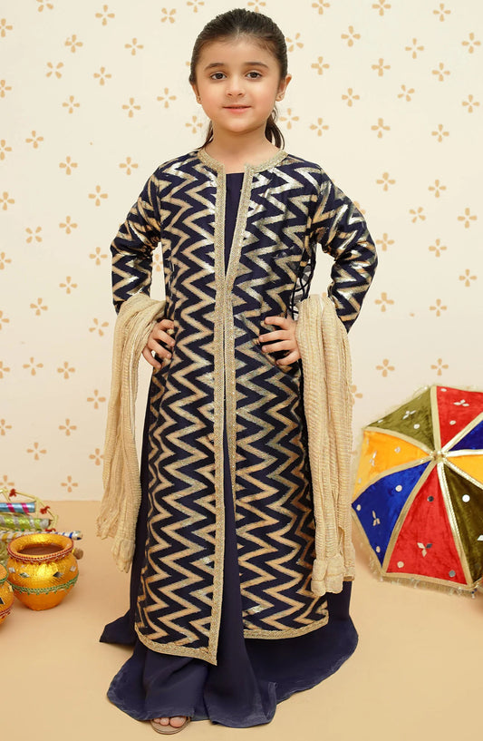 Modest Embroidered Organza Stitched 4 Piece Suit - 8985 - MOD25GFC - Blue - Festive Collection