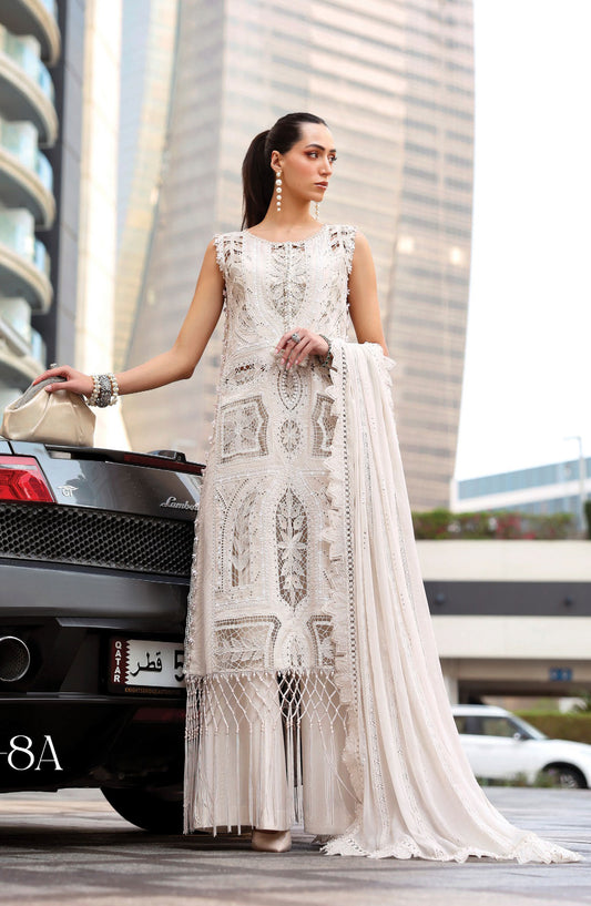 Maria B Luxury Embroidered Lawn Unstitched 3 Piece Suit - 8A - MAB26LLW - White - Summer Collection