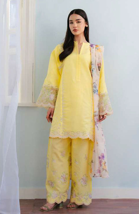 Coco by Zara Shahjahan Embroidered Lawn Unstitched 3 Piece Suit - D-08 A Meadow - ZS25CL - Yellow - Summer Collection